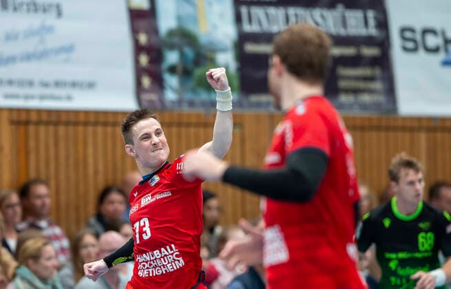 Germany, Würzburg, s Oliver Arena, 11 10 2019, Handball, 2 Bundesliga, DJK Rimpar Wölfe SG BBM Bietigheim Picture v l Martin Marcec SG BBM Bietigheim celebrates his goal, rejoices, cheers, emotions Copyright: HMBxMedia xHeikoxBecker