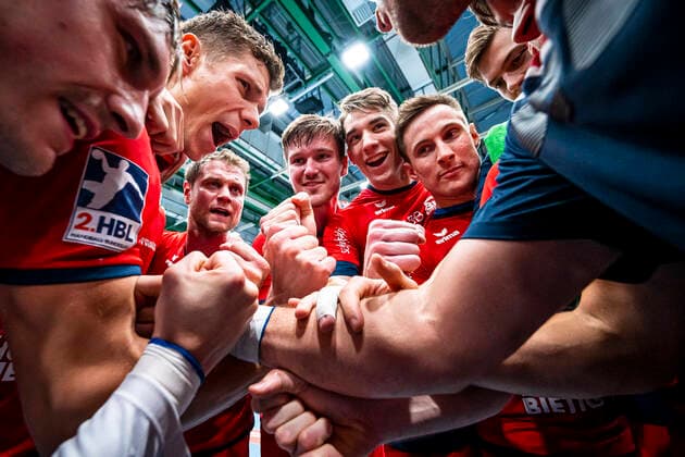 Würzburg, Germany 11 October 2019 2 BL 19 20 DjK Rimpar Wölfe vs SG BBM Bietigheim vs Tim Dahlhaus SG BBM Bietigheim , Michael Kraus SG BBM Bietigheim , Vetle Ronningen SG BBM Bietigheim , Nikola Vlahovic Bietigheim , Martin Marcec SG BBM Bietigheim Würzburg s Oliver Arena Germany