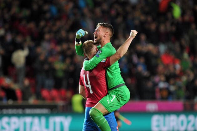 October 11, 2019, Prague, Czech Republic: TOMAS VACLIK goalkeeper (R) and JAKUB BRABEC of Czech Republic celebrate victory 2:1 during the UEFA EURO, EM, Europameisterschaft,Fussball 2020 qualifier soccer match between Czech Republic and England at Sinobo Stadium in Prague, on October 11, 2019. Soccer 2019: Czech Republic 2:1 England, EURO 2020 qualification - ZUMAr156 20191011_zap_r156_014 Copyright: xSlavekxRutax