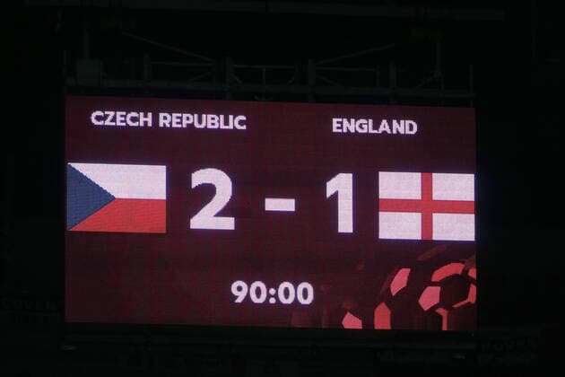 Czech Republic v England UEFA EURO, EM, Europameisterschaft,Fussball 2020 Qualifiers The scoreboard tells the story during the UEFA Euro 2020 Qualifiers match at Sinobo Stadium, Prague Content Not Available For UK Newspapers Copyright: xPaulxChestertonx FIL-13738-0305