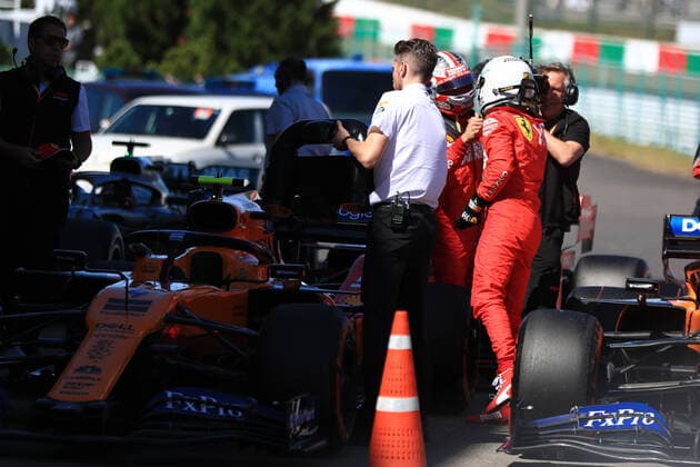 13th October 2019; Suzuka Circuit, Suzuka City, Japan; Formula One Japanese Grand Prix, Qualifying; Scuderia Ferrari, Sebastian Vettel takes pole and shakes hands with team mate Charles Leclerc - Editorial Use  ActionPlus12176753 LeannexBoon