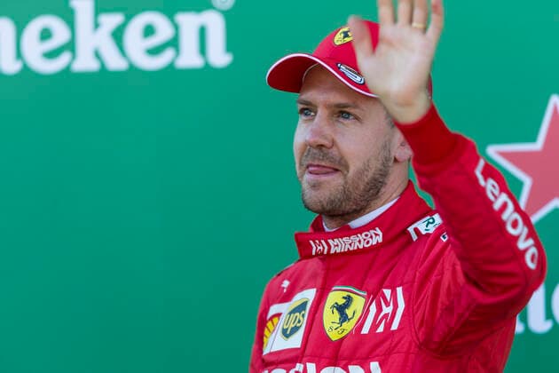 13th October 2019; Suzuka Circuit, Suzuka City, Japan; Formula One Japanese Grand Prix, Race Day; The number 5 Scuderia Ferrari driver Sebastian Vettel after qualifying on pole position - Editorial Use  ActionPlus12176818 StephenxBlackberry