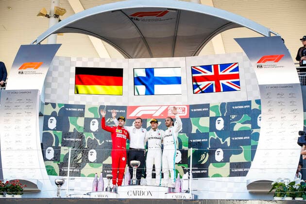 Motorsports: FIA Formula One World Championship, WM, Weltmeisterschaft 2019, Grand Prix of Japan, 5 Sebastian Vettel (GER, Scuderia Ferrari Mission Winnow), Eric Blandin, 77 Valtteri Bottas (FIN, Mercedes AMG Petronas Motorsport), 44 Lewis Hamilton (GBR, Mercedes AMG Petronas Motorsport), Suzuka Japan