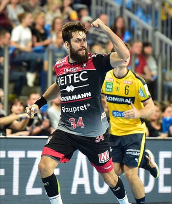 13 10 2019 Handball 1 Bundesliga DKB HBL Season 2019 2020 09 Matchday HC Erlangen Metropolregion Nürnberg HCE Rhein Neckar Löwen OGo Quentin Minel 34, HC Erlangen HCE Jubel Freude