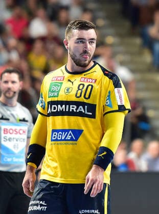 13 10 2019 Handball 1 Bundesliga DKB HBL Season 2019 2020 09 Matchday HC Erlangen Nuremberg Metropolitan Region HCE Rhein Neckar Löwen OGo Jannik Kohlbacher 80, Rhein Neckar Löwen contemplative