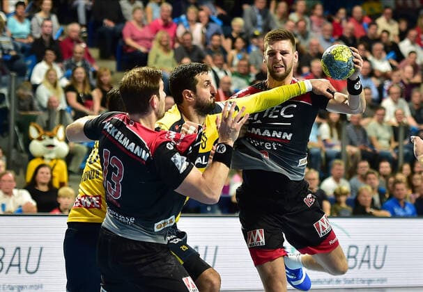13 10 2019 Handball 1 Bundesliga DKB HBL Season 2019 2020 09 Matchday HC Erlangen Metropolitan Region Nuremberg HCE Rhein Neckar Löwen OGo Gedeon Guardiola 30, Rhein Neckar Löwen Sime Ivic 19, HC Erlangen HCE