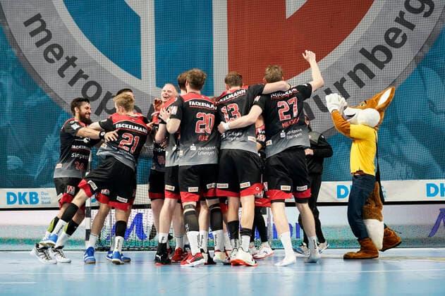 13 10 2019 Handball, 1 Bundesliga HC Erlangen Rhein Neckar Loewen 9 Matchday, Season 2019 20 Handball, 1 Bundesliga HC Erlangen Rhein Neckar Loewen, 9 Matchday on 13 10 2019, Season 2019 20 Photo Schumacher cheering at the end Copyright: HMBxMedia BorisxSchumacher