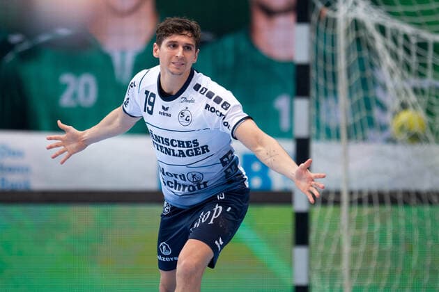 Minden, Germany 13 10 2019 1 Handball Bundesliga 2019 2020 GWD Minden vs SG Flensburg Handewitt Marius Steinhauser Flensburg Minden North Rhine-Westphalia Germany Kampa Halle