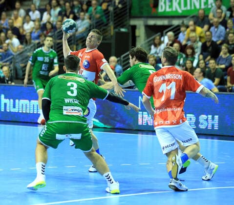 GER, DHB, 1 HBL, FUECHSE BERLIN VS Bergischer HC 13 10 2019, Max Schmeling Halle, Berlin, GER, DHB, 1 HBL, FUECHSE BERLIN VS Bergischer HC, DHB regulations prohibit any use of photographs as image sequences and or quasi video in picture Jacob Tandrup Holm Fuechse Berlin 6 , Fabian Wiede Fuechse Berlin 3 , Jeffrey Boomhouwer Bergischer HC 32 , Arnor Thor Gunnarsson Bergischer HC 11 , Arnor Thor Gunnarsson Bergischer HC 11 , Jeffrey Boomhouwer Bergischer HC 32 , Arnor Thor Gunnarsson Bergischer HC 11 , Max Schmeling Halle, Berlin, GER, DHB, 1 HBL, FUECHSE BERLIN VS Bergischer HC 13 10 2019 , Max Schmeling Halle, Berlin, GER, DHB, 1 HBL, Fue. nordphotox xEngler nph00076