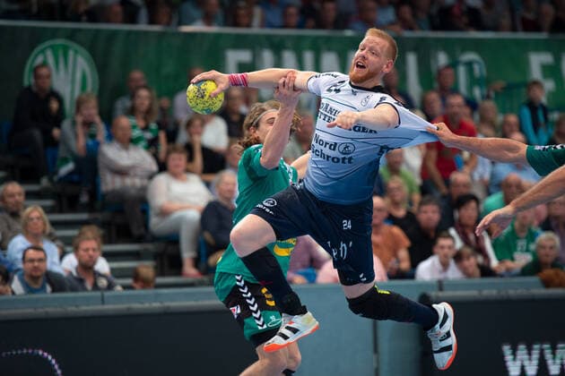 Minden, Germany 13 10 2019 1 Handball Bundesliga 2019 2020 GWD Minden vs SG Flensburg Handewitt Jim Gottfridsson Flensburg Minden North Rhine Westphalia Germany Kampa Halle