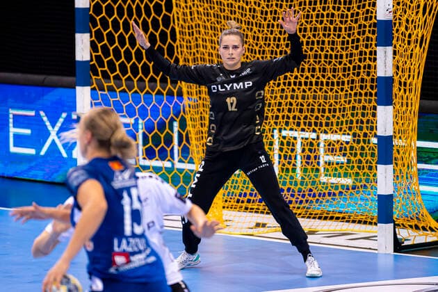 Ludwigsburg, Germany 13 October 2019 CL 19 20 SG BBM Bietigheim vs Buducnost goalkeeper Dinah Eckerle Bietigheim Ludwigsburg MHP Arena Baden Württemberg Germany