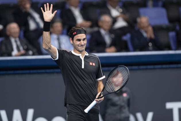 October 14, 2019, Tokyo, Japan: Roger Federer is in his match v John Isner during the UNIQLO Life Wear Day Tokyo charity event at Ariake Coliseum. Professional tennis player Roger Federer who is UNIQLO Global Ambassador took part in a charity event in Tokyo. Federer announced his plans to compete at the Tokyo 2020 Olympics Games. Roger Federer plans to compete in the Tokyo 2020 Olympic Games, Olympische Spiele, Olympia, OS - ZUMAm191 20191014_zap_m191_007 Copyright: xRodrigoxReyesxMarinx
