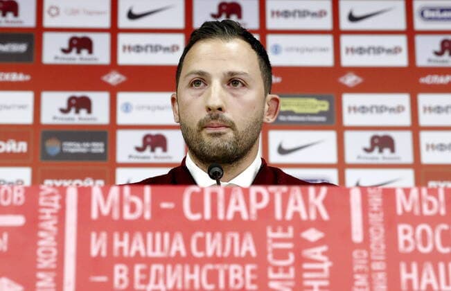 MOSCOW, RUSSIA - OCTOBER 14, 2019: Domenico Tedesco attends a news conference at Otkritie Arena announcing his appointment as new head coach of FC Spartak Moscow. Artyom Geodakyan TASS  TS0BED5D