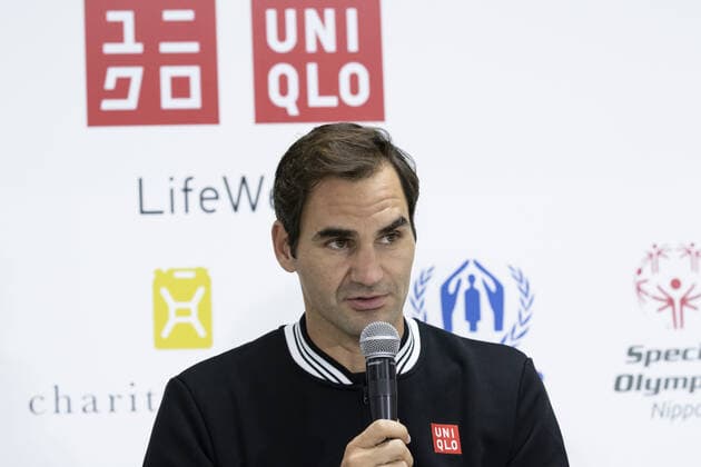 October 14, 2019, Tokyo, Japan: Roger Federer speaks during a news conference after his match v John Isner during the UNIQLO Life Wear Day Tokyo charity event at Ariake Coliseum. Professional tennis player Roger Federer who is UNIQLO Global Ambassador took part in a charity event in Tokyo. Federer announced his plans to compete at the Tokyo 2020 Olympics Games. Roger Federer plans to compete in the Tokyo 2020 Olympic Games, Olympische Spiele, Olympia, OS - ZUMAm191 20191014_zap_m191_041 Copyright: xRodrigoxReyesxMarinx