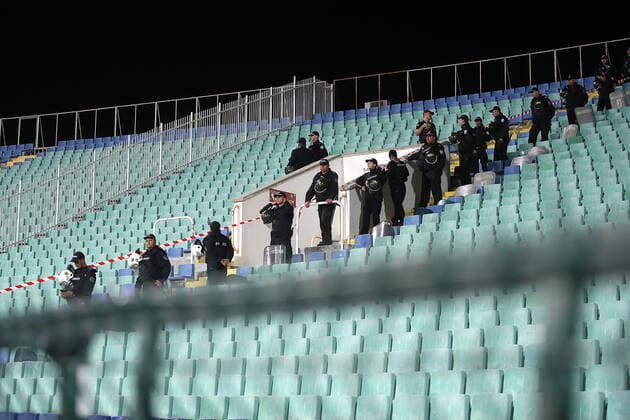 Bulgaria v England UEFA EURO, EM, Europameisterschaft,Fussball 2020 Qualifiers England fans arriving amid a heavy security presence before the UEFA Euro 2020 Qualifiers match at Vasil Levski National Stadium, Sofia Content Not Available For UK Newspapers Copyright: xPaulxChestertonx FIL-13742-0004