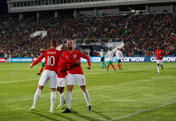 Ross Barkley of England celebrates his second goal of the night during the UEFA EURO, EM, Europameisterschaft,Fussball 2020 Qualifying match at the Vasil Levski National Stadium, Sofia. Picture date: 14th October 2019. Picture credit should read: David Klein Sportimage EDITORIAL USE ONLY. No use with unauthorised audio, video, data, fixture lists, club league logos or live services. Online in-match use limited to 120 images, no video emulation. No use in betting, games or single club league player publications. SPI-0253-0078
