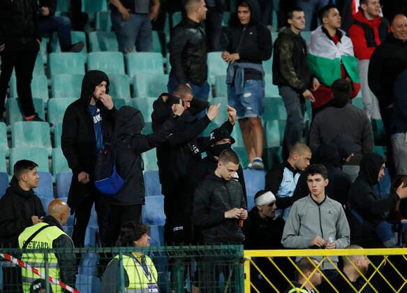 Bulgarian fans abuse players during the UEFA EURO, EM, Europameisterschaft,Fussball 2020 Qualifying match at the Vasil Levski National Stadium, Sofia. Picture date: 14th October 2019. Picture credit should read: David Klein Sportimage EDITORIAL USE ONLY. No use with unauthorised audio, video, data, fixture lists, club league logos or live services. Online in-match use limited to 120 images, no video emulation. No use in betting, games or single club league player publications. SPI-0253-0085
