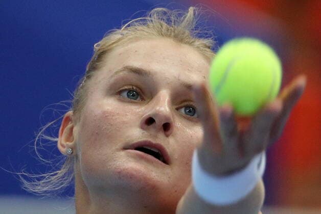 MOSCOW, RUSSIA - OCTOBER 15, 2019: Ukraine s Dayana Yastremska serves the ball during the women s singles 1st round match against Russia s Daria Kasatkina at the 2019 VTB Kremlin Cup International Tennis Tournament at the Krylatskoye Ice Palace. Mikhail Tereshchenko TASS  TS0BEF1F