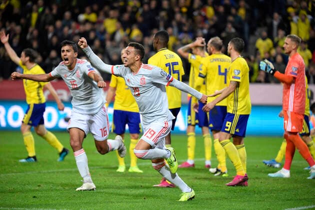 Spain s Rodrigo 19 celebrates scoring during the Euro 2020 Group F qualification soccer match between Sweden and Spain at Friends Arena in Solna, Stockholm, Sweden, on Oct 15, 2019 STOCKHOLM SWEDEN SOCCER x10070x,  Copyright: xJessicaxGow TTx SWEDEN SOCCER UEFA EURO 2020 QUALIFICATION SWE-ESP
