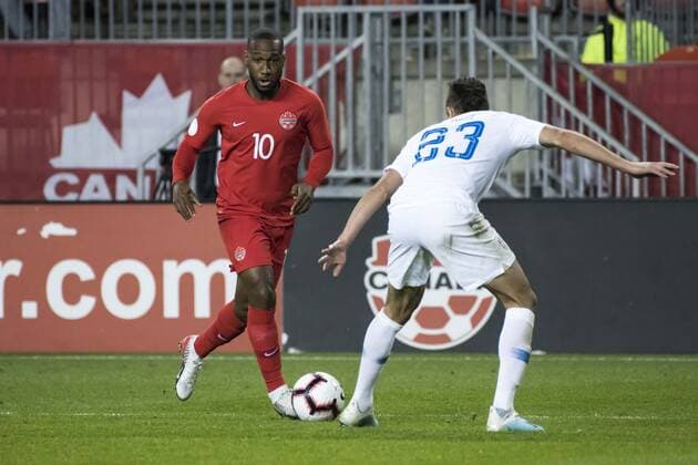 October 15, 2019, Toronto, Ontario, Canada: Aaron Long (23) and David Hoilett (10) in action during the Canada vs USA - Nations League qualifier game Canada vs USA - Nations League qualifier - ZUMAm154 20191015_zap_m154_015 Copyright: xAngelxMarchinix