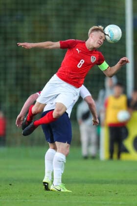 SOCCER - U18, AUT vs ENG, test match LEOBERSDORF,AUSTRIA,16.OCT.19 - SOCCER - OEFB Under-18 international match, Länderspiel, Nationalmannschaft Austria vs England, test match. Image shows Matthias Braunoeder (AUT). GEPAxpictures xMichaelxMeindl
