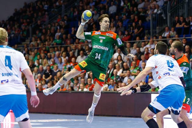 17 10 2019, xtgx, Handball Liqui Moly HBL, SC Magdeburg TVB Stuttgart emspor, v l Michael Damgaard Magdeburg, 34 scores goal, goal scorer, scored goal, scores the goal GETEC Arena