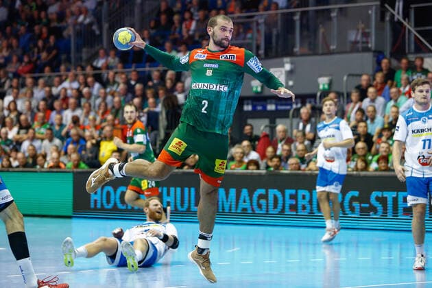 17 10 2019, xtgx, Handball Liqui Moly HBL, SC Magdeburg TVB Stuttgart emspor, v l Zeljko Musa Magdeburg, 2 scores goal, goal scorer, scored goal, scores the goal GETEC Arena