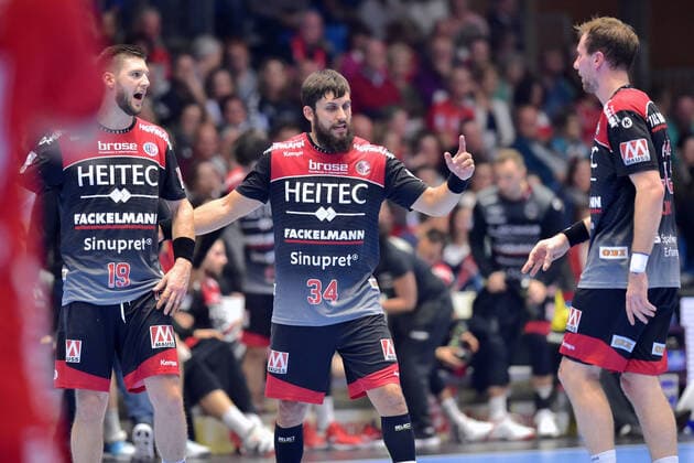Sime Ivic HC Erlangen , Quentin Minel, Nikolai Link L R , GER, MT Melsungen HC Erlangen, Handball, 1 Bundesliga Men, 17 10 2019, GER, MT Melsungen HC Erlangen, Handball, 1 Liga Men, 17 10 2019 Kassel Copyright: xEIBNER RolandxSippelx EP_RSL