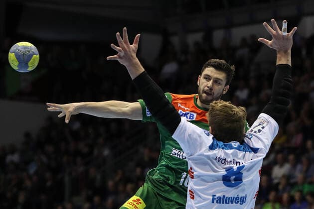 Filip Kuzmanovski SC Magdeburg vs. Rudolf Faluvegi TVB 1898 Stuttgart Handball Bundesliga Season 2019 2020 SC Magdeburg vs. TVB 1898 Stuttgart in the GETEC Arena in Magdeburg Action,Handball,MannMänner,Germany,17 10 2019