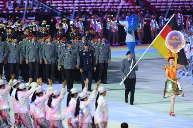 (191018) -- WUHAN, Oct. 18, 2019 -- The delegation of Germany enter the stadium during the opening ceremony of the 7th International Military Sports Council (CISM) Military World Games in Wuhan, capital of central China s Hubei Province, Oct. 18, 2019.) (SP)CHINA-WUHAN-7TH MILITARY WORLD GAMES-OPENING CEREMONY JiangxKehong 