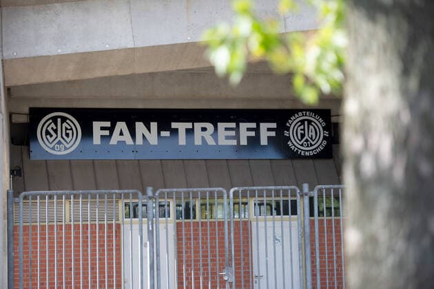 Wattenscheid, Germany 18 10 2019 Regionalliga West 2019 2020 SG Wattenscheid 09 before insolvency Coat of arms, emblem, logo of SG Wattenscheid 09 In picture Fan Treff Wattenscheid Nordrhein Westfalen Germany Lohrheidestadion
