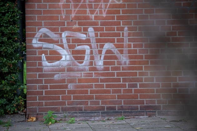 Wattenscheid, Germany 18 10 2019 Regionalliga West 2019 2020 SG Wattenscheid 09 on the brink of insolvency SG Wattenscheid 09 is on the brink of insolvency SG Wattenscheid 09 is on the brink of insolvency In the picture SGW graffiti on a house wall Wattenscheid North Rhine-Westphalia Germany Lohrheidestadion