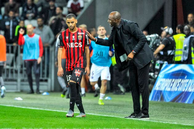 Alexis Claude Maurice (OGC Nice) - Patrick Vieira (entraineur de l OGC Nice) FOOTBALL : OGC nice vs PSG - Ligue 1 conforama - Nice - 18 10 2019 NorbertScanella PanoramiC 