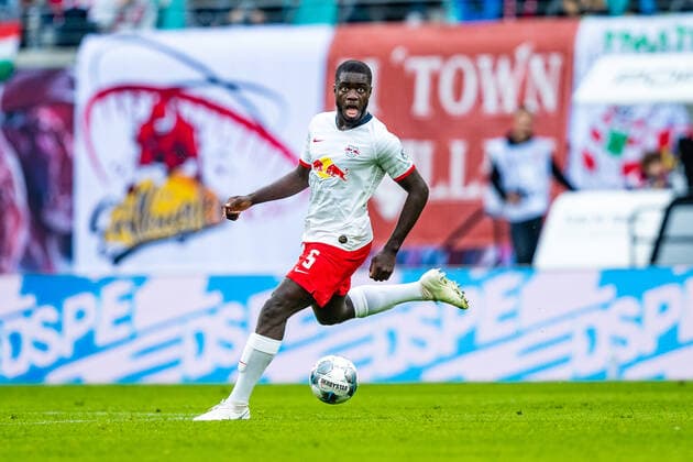 Dayot Upamecano 5 RB Leipzig during the season 2019 2020 in the 1 Soccer Bundesliga Men on the 8 matchday between RB Leipzig and VfL Wolfsburg in the Red Bull Arena on 19 October 2019 in Leipzig, Saxony, Germany DFL REGULATIONS PROHIBIT ANY USE OF PHOTOGRAPHS AS IMAGE SEQUENCES AND OR QUASI VIDEO