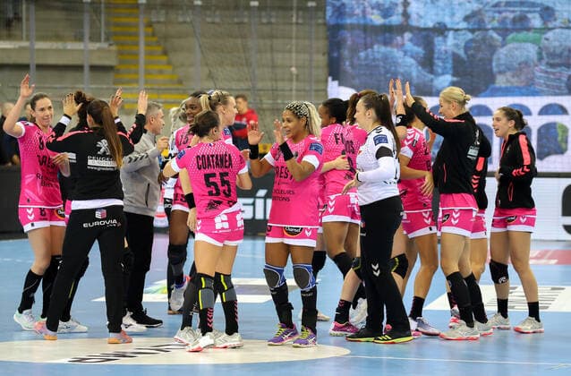 19 10 2019, Germany, Bietigheim, Handball Champions League Women, Season 2019 2020, SG BBM Bietigheim vs Brest Bretagne Jubel Brest