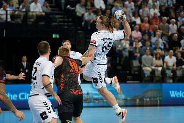 Handball, CL, Montpellier HB - THW Kiel Lukas Nilsson SWE Left Back HANDBALL : Montpellier vs Kiel - Ligue des Champions - 19 10 2019 GuillaumeBresson Panoramic 