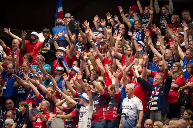 Aalborg Handbold meets SG Flensburg Handewitt in a Champions League mens handball match played in Jutlander Bank Arena, Aalborg, Sunday, October 20, 2019 End 31 28 Fans from Flensburg, Aalborg,  Copyright: FotografxRenéxSchütze RenéxSchützex COP107 spdk20191020-193004-L