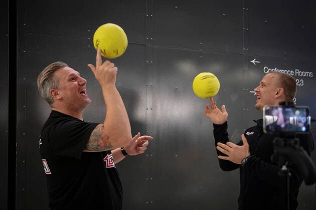 Denmarks head coach Nikolaj Jacobsen and Morten Olsen in a duel with blood balls In connection with the mens handball national teams gathering, DHF will hold a press conference, Scandic Aarhus City in Aarhus on Monday, September 21, 2019, Aarhus Denmark,  Copyright: BoxAmstrup BoxAmstrupx cop102 spdk20191021-150328-L