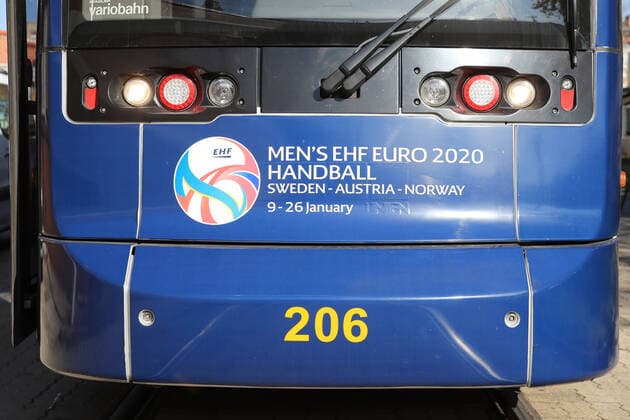 HANDBALL - OEHB press conference, PK, Pressekonferenz GRAZ,AUSTRIA,23.OCT.19 - HANDBALL - EHF European Championship, EM, Europameisterschaft 2020, preview, OEHB press conference. Image shows a feature with a tram. GEPAxpictures xMarioxBuehner