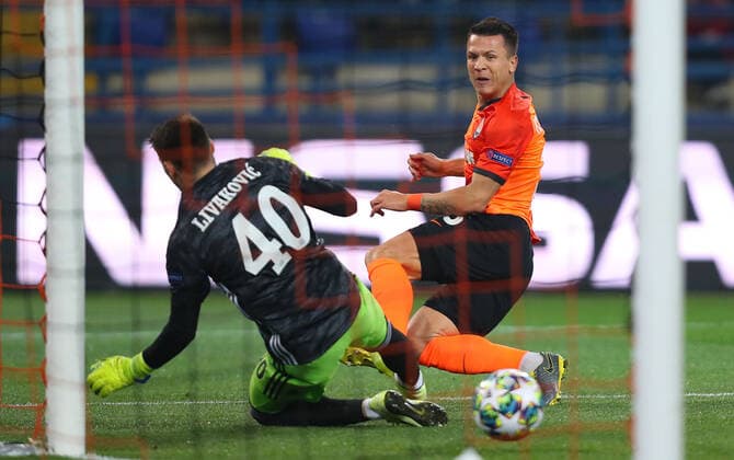 22.10.2019 Kharkiv(Ukraine)FC Shakhtar Donetsk-GNK Dinamo Zagreb UEFA Champions League men s football. Yevhen Evgen Konoplyanka(C) Shakhtar Donetsk scoring first goal for his team on match :Str 
