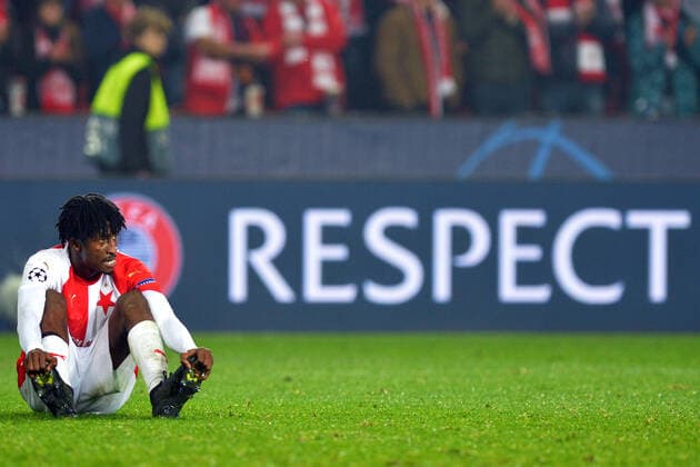 Sport Bilder des Tages October 23, 2019, Prague, Czech Republic: Peter Olayinka of Slavia Praha dejected after conceding 2nd goal during the UEFA Champions League, Group F soccer match between Slavia Prague v FC Barcelona, Barca at Sinobo Stadium in Prague, on October 23, 2019. Soccer: Slavia Prague 1:2 FC Barcelona, UEFA Champions League, Group F - ZUMAr156 20191023_zap_r156_012 Copyright: xSlavekxRutax