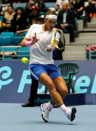 Tennis player Rafael Nadal of Spain in action against Novak Djokovic of Serbia during a charity tennis match at Barys Arena in Nur-Sultan, Kazakhstan, 24 October 2019. Nadal and Djokovic present charity match in Nur-Sultan !ACHTUNG: NUR REDAKTIONELLE NUTZUNG!  Copyright: xStanislavxFilippovx GRAF6270 20191024-637075365754520106