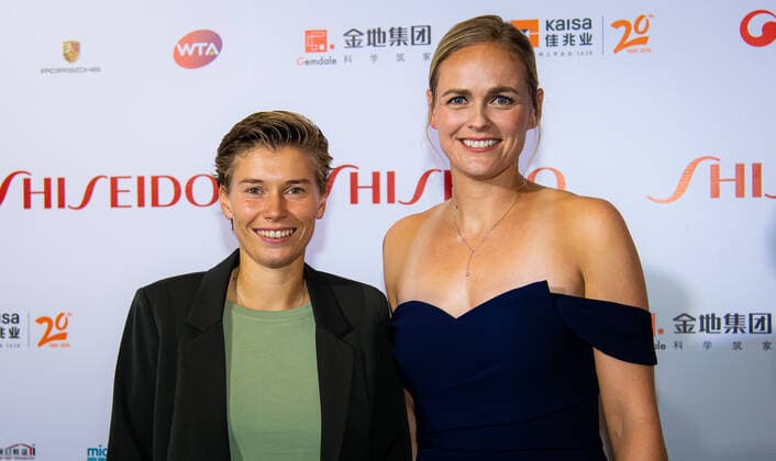 October 25, 2019, Shenzhen, CHINA: Demi Schuurs of the Netherlands & Anna-Lena Groenefeld of Germany on the red carpet before the draw gala of the 2019 WTA, Tennis Damen Finals tennis tournament 2019 WTA Finals, Tennis, Shenzhen, China, Oct 25 - ZUMAa181 20191025_zaa_a181_006 Copyright: xAFP7x