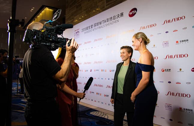 October 25, 2019, Shenzhen, CHINA: Demi Schuurs of the Netherlands & Anna-Lena Groenefeld of Germany on the red carpet before the draw gala of the 2019 WTA, Tennis Damen Finals tennis tournament 2019 WTA Finals, Tennis, Shenzhen, China, Oct 25 - ZUMAa181 20191025_zaa_a181_008 Copyright: xAFP7x
