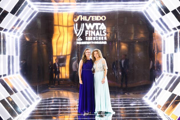 SHENZHEN, CHINA - OCTOBER 25: Barbora Krejcikova (L) of the Czech Republic and Katerina Siniakova of the Czech Republic attend 2019 WTA, Tennis Damen Finals Shenzhen Gala Evening & Draw Ceremony at Hilton Hotel on October 25, 2019 in Shenzhen, Guangdong Province of China.  Copyright: xVCGx CFP111256391998 