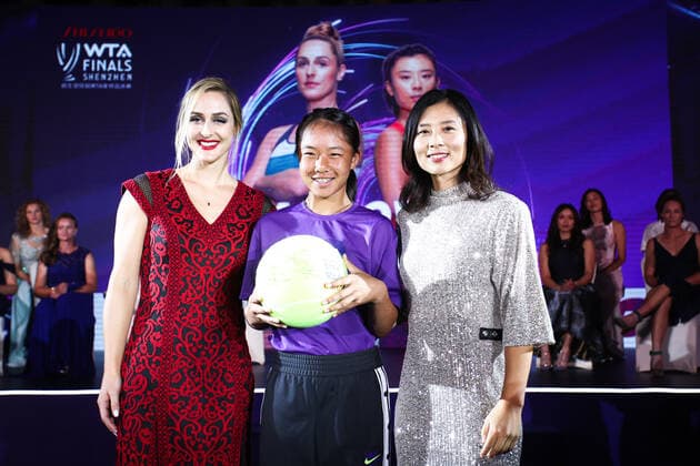 SHENZHEN, CHINA - OCTOBER 25: Gabriela Dabrowski (L1) of Canada and Xu Yifan (L3) of China attend 2019 WTA, Tennis Damen Finals Shenzhen Gala Evening & Draw Ceremony at Hilton Hotel on October 25, 2019 in Shenzhen, Guangdong Province of China.  Copyright: xVCGx CFP111256401529 