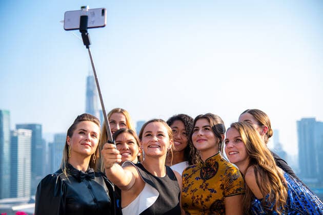October 25, 2019, Shenzhen, CHINA: Petra Kvitova of the Czech Republic, Naomi Osaka of Japan, Elina Svitolina of the Ukraine, Ashleigh Barty of Australia, Simona Halep of Romania, Bianca Andreescu of Canada, Belinda Bencic of Switzerland & Karolina Pliskova of the Czech Republic at the iconic photo shoot ahead of the 2019 WTA, Tennis Damen Finals tennis tournament 2019 WTA Finals, Tennis, Shenzhen, China, Oct 25 - ZUMAa181 20191025_zaa_a181_037 Copyright: xAFP7x