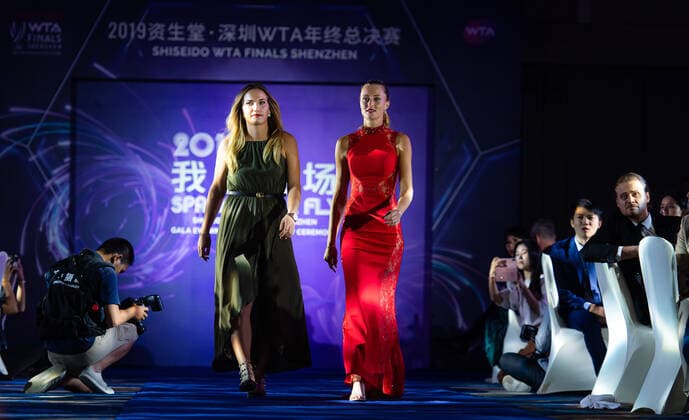 October 25, 2019, Shenzhen, CHINA: Timea Babos of Hungary & Kristina Mladenovic of France during the draw gala of the 2019 WTA, Tennis Damen Finals tennis tournament 2019 WTA Finals, Tennis, Shenzhen, China, Oct 25 - ZUMAa181 20191025_zaa_a181_117 Copyright: xAFP7x