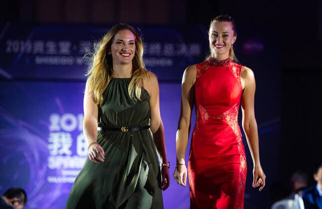 October 25, 2019, Shenzhen, CHINA: Timea Babos of Hungary & Kristina Mladenovic of France during the draw gala of the 2019 WTA, Tennis Damen Finals tennis tournament 2019 WTA Finals, Tennis, Shenzhen, China, Oct 25 - ZUMAa181 20191025_zaa_a181_118 Copyright: xAFP7x