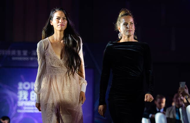 October 25, 2019, Shenzhen, CHINA: Su-Wei Hsieh of Chinese Taipeh & Barbora Strycova of the Czech Republic during the draw gala of the 2019 WTA, Tennis Damen Finals tennis tournament 2019 WTA Finals, Tennis, Shenzhen, China, Oct 25 - ZUMAa181 20191025_zaa_a181_122 Copyright: xAFP7x